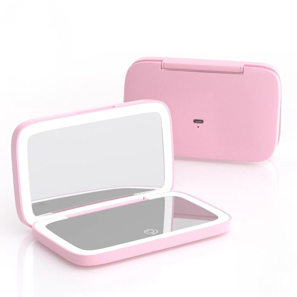  Miroir de poche grossissant lumineux Delta professionnel rose