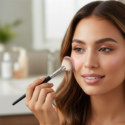 appliquer produit maquillage avec pinceau blush maxi professionnel