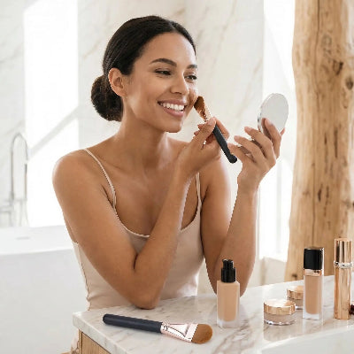 apprecier maquillage avec pinceau maquillage fond de teint liquide alpha