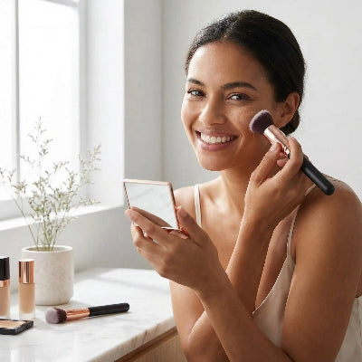 beauté maquillage avec pinceau pour fond de teint poudre alpha