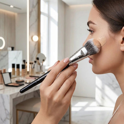 estomper maquillage avec pinceau pour fond de teint poudre alpha