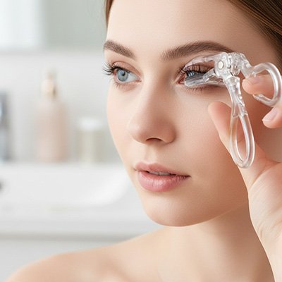 femme apprecie beauté cils avec recourbe cils beta professionnel
