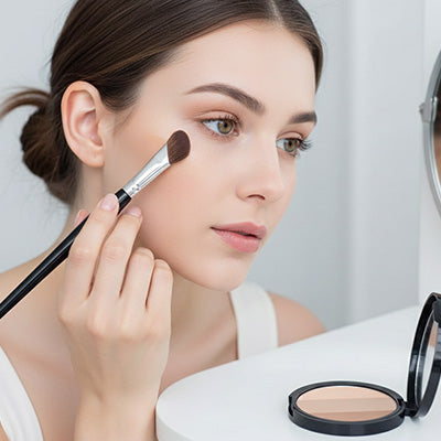 femme apprécie beauté maquillage avec pinceau maquillage pro Maxima