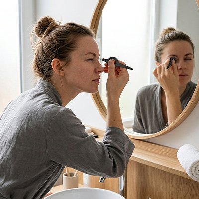 femme épile son visage avec  Pince à épiler alpha professionnelle