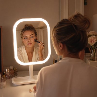 femme estompe maquillage avec Miroir maquillage  alpha professionnel