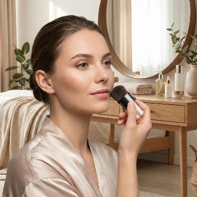 femme estompe maquillage avec  pinceau maquillage retractable epsilon