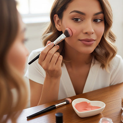 femme estompe produit maquillage avec pinceau pour blush ultra doux