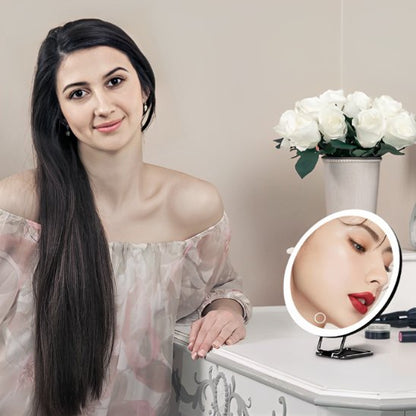 femme expose Miroir maquillage lumineux gamma professionnel