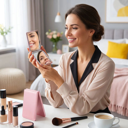 femme fière de miroir de poche beta professionnel pliable