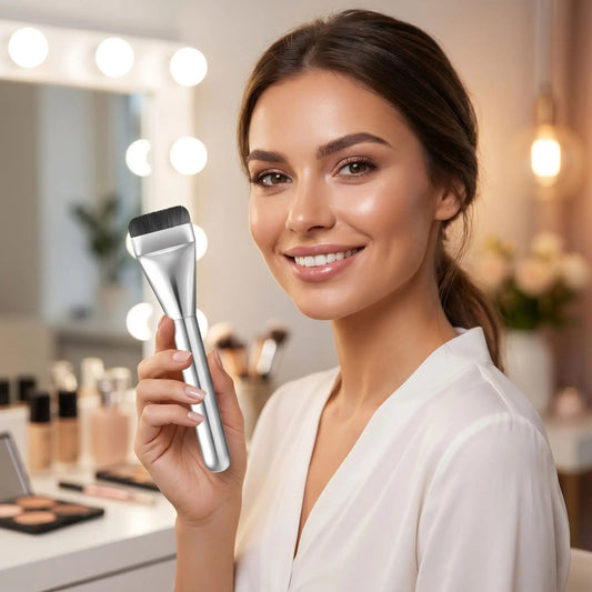 femme fiere de pinceau pour fond de teint creme alpha