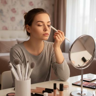 femme maquille cils avec pinceaux maquillage alpha professionnel