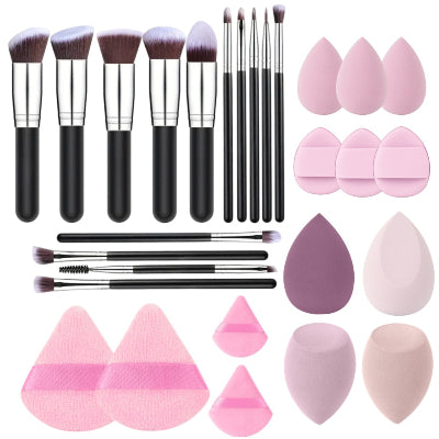  kit pinceau maquillage professionnel beta avec éponge rose