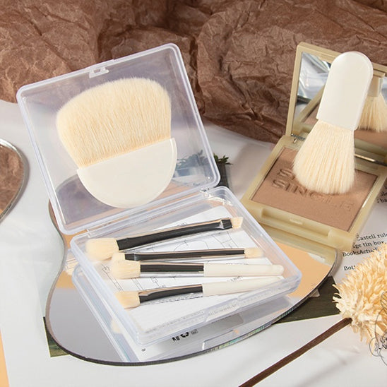 kit pinceaux maquillage elegance blanc avec etui protection