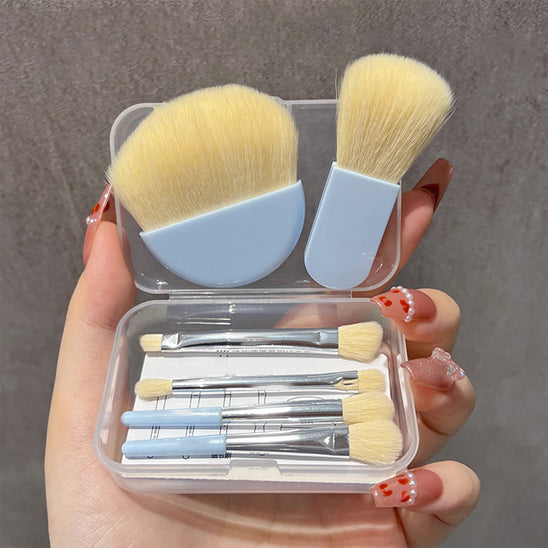 kit pinceaux maquillage elegance bleu avec etui protection