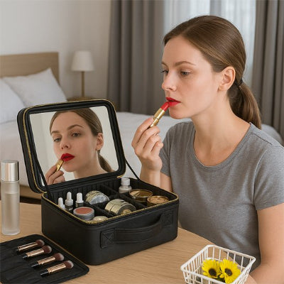 mettre rouge à lèvre avec Trousse maquillage  êta professionnel 