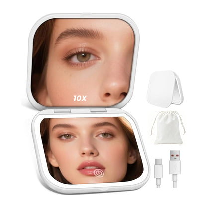 miroir de poche grossissant lumineux alpha professionnel blanc