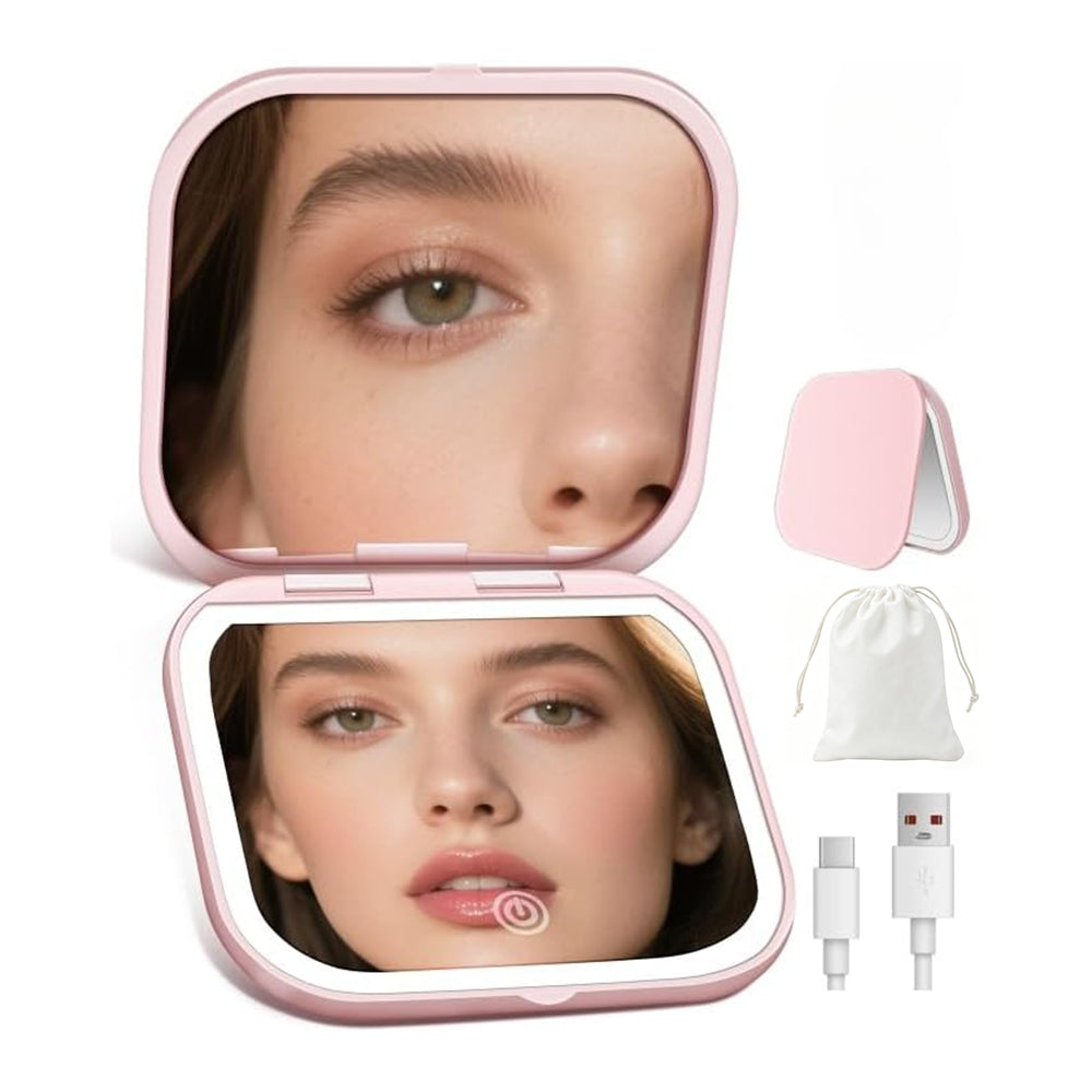 miroir de poche grossissant lumineux alpha professionnel rose