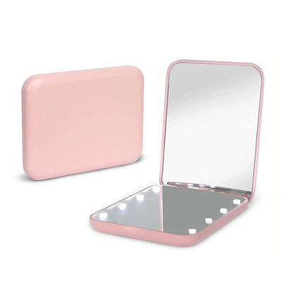 miroir de poche lumineux Alpha professionnel 8 LED Compact rose