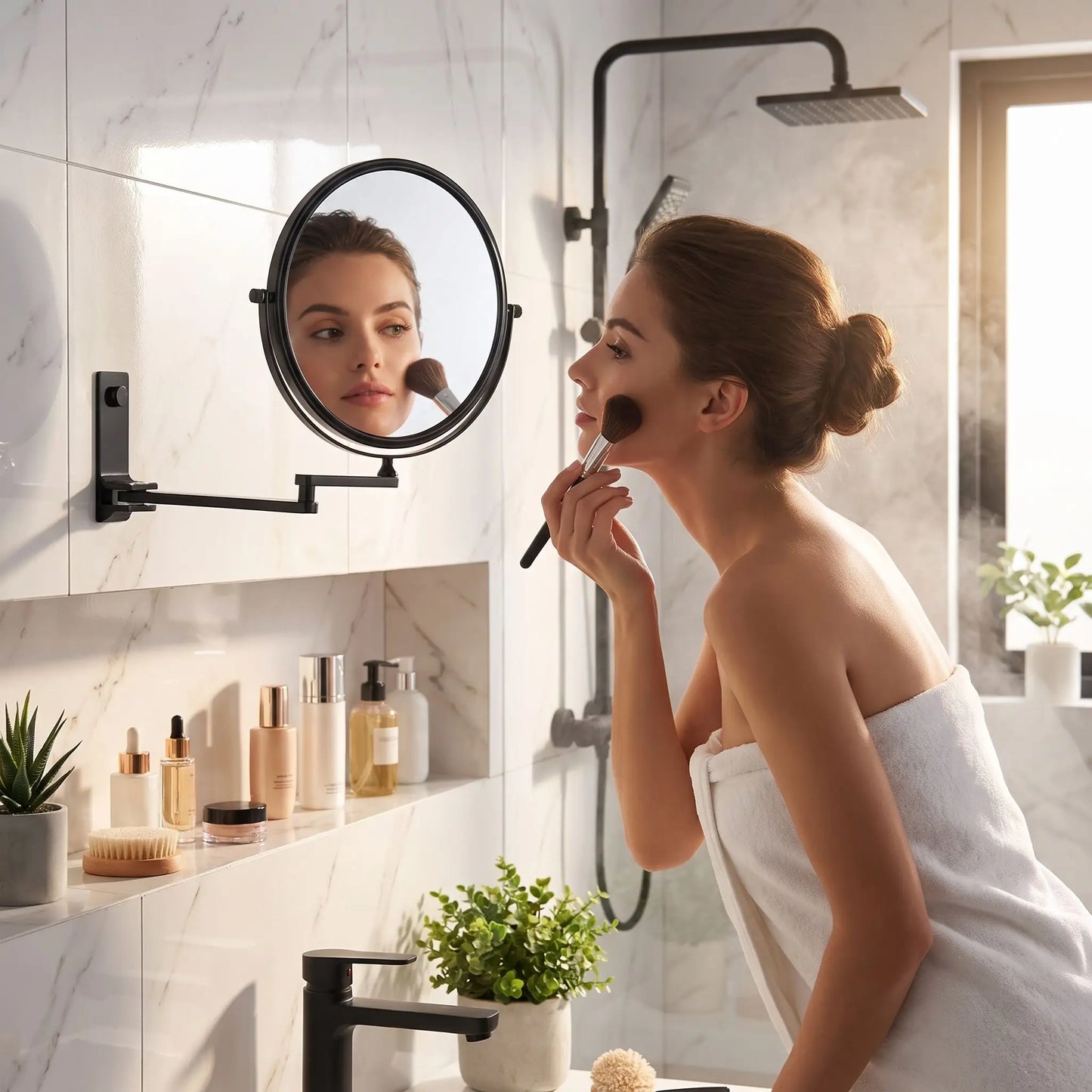 miroir grossissant Alpha professionnel 360 dans douche moderne