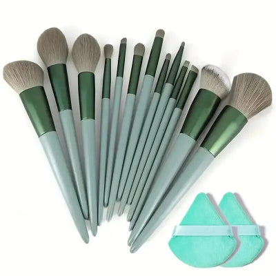 set de pinceaux maquillage professionnel alpha vert avec éponge